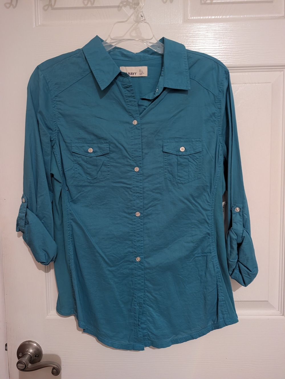 Old Navy Women's Teal Blue Button-Down Shirt
